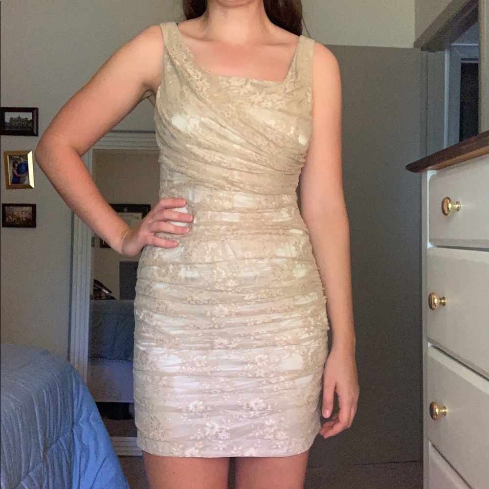 Express Minidress Gold/Cream Lace